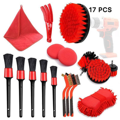 17pcs Red Drill Soft Brushes Set Car Detailing Brush για το πλύσιμο ελαστικών αυτοκινήτων