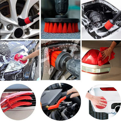 17pcs Red Drill Soft Brushes Set Car Detailing Brush για το πλύσιμο ελαστικών αυτοκινήτων