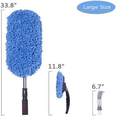 3Pcs Blue Soft Duster Car Detailing Brush Μικροϊνούχο κράμα Τετράγωνη βούρτσα με μακρύ λαβή