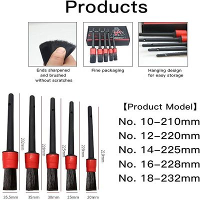 5pcs Pp λεπτομέρειες βούρτσα με κόκκινο και μαύρο χρώμα για επαγγελματική λεπτομέρεια αυτοκινήτου
