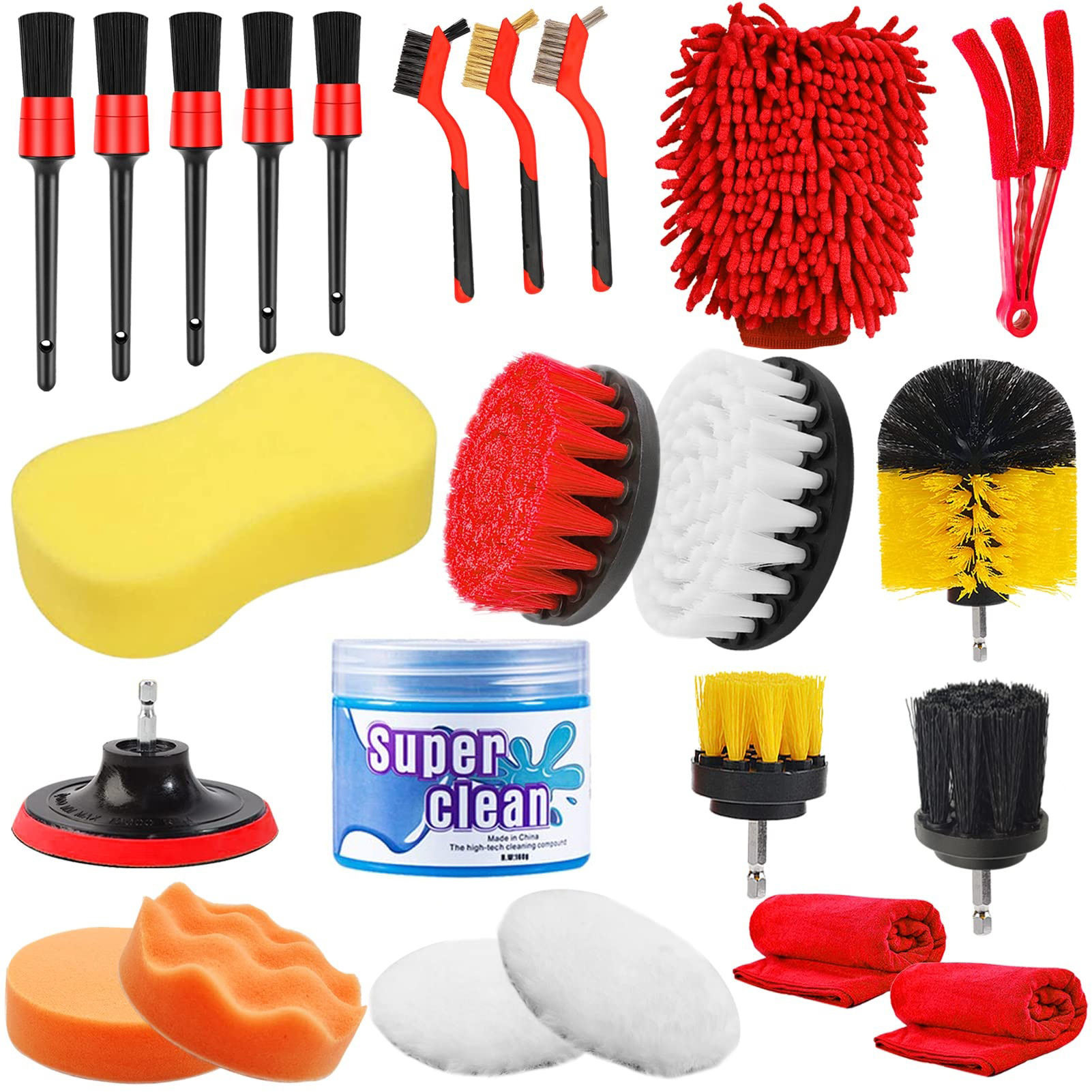 Εργαλεία καθαρισμού αυτοκινήτων Σετ 24 PCs Αυτοτεχνική λεπτομερή βούρτσα Αποτρίχωση σφουγγάρι πλύση εσωτερική εξωτερική