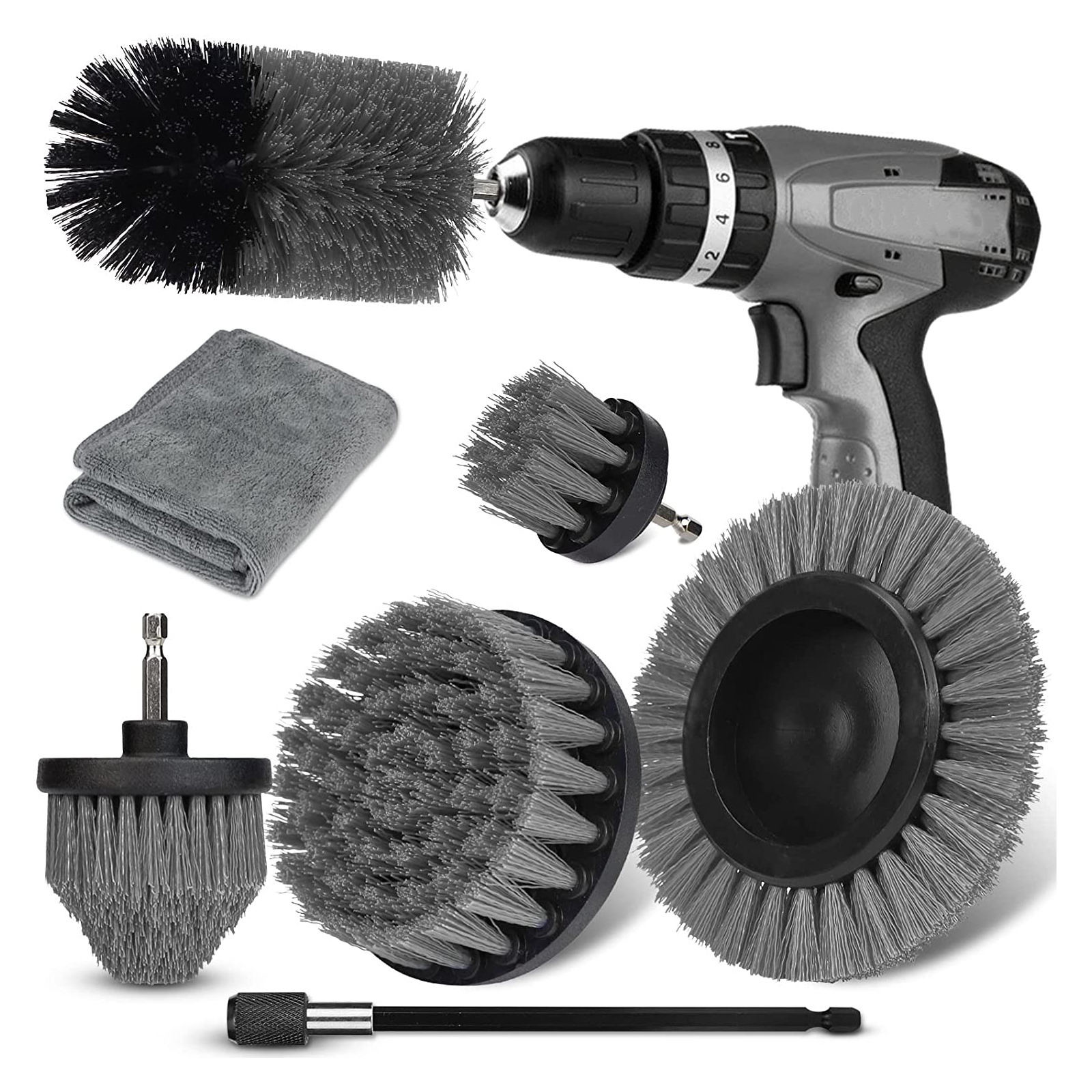 Γκρίζα τρυπάνι βούρτσα επέκταση scrubber Cordless 9PC Custom